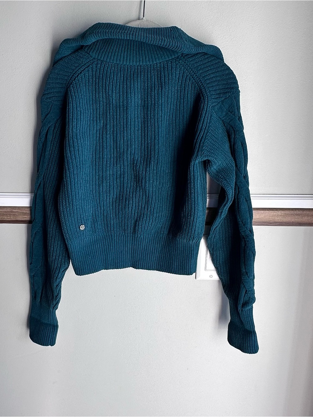 Lululemon Cable Knit Oversized Half Zip Sweater Storm Teal W3HR0S - Picture 2 of 5